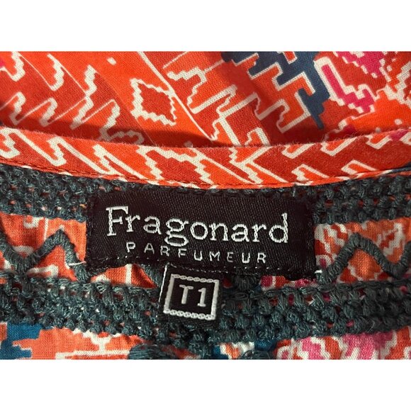 Fragonard Parfumeur T1 Small 3/4 Raglan Sleeve Embroidered Geometric Dress Red - Picture 6 of 7